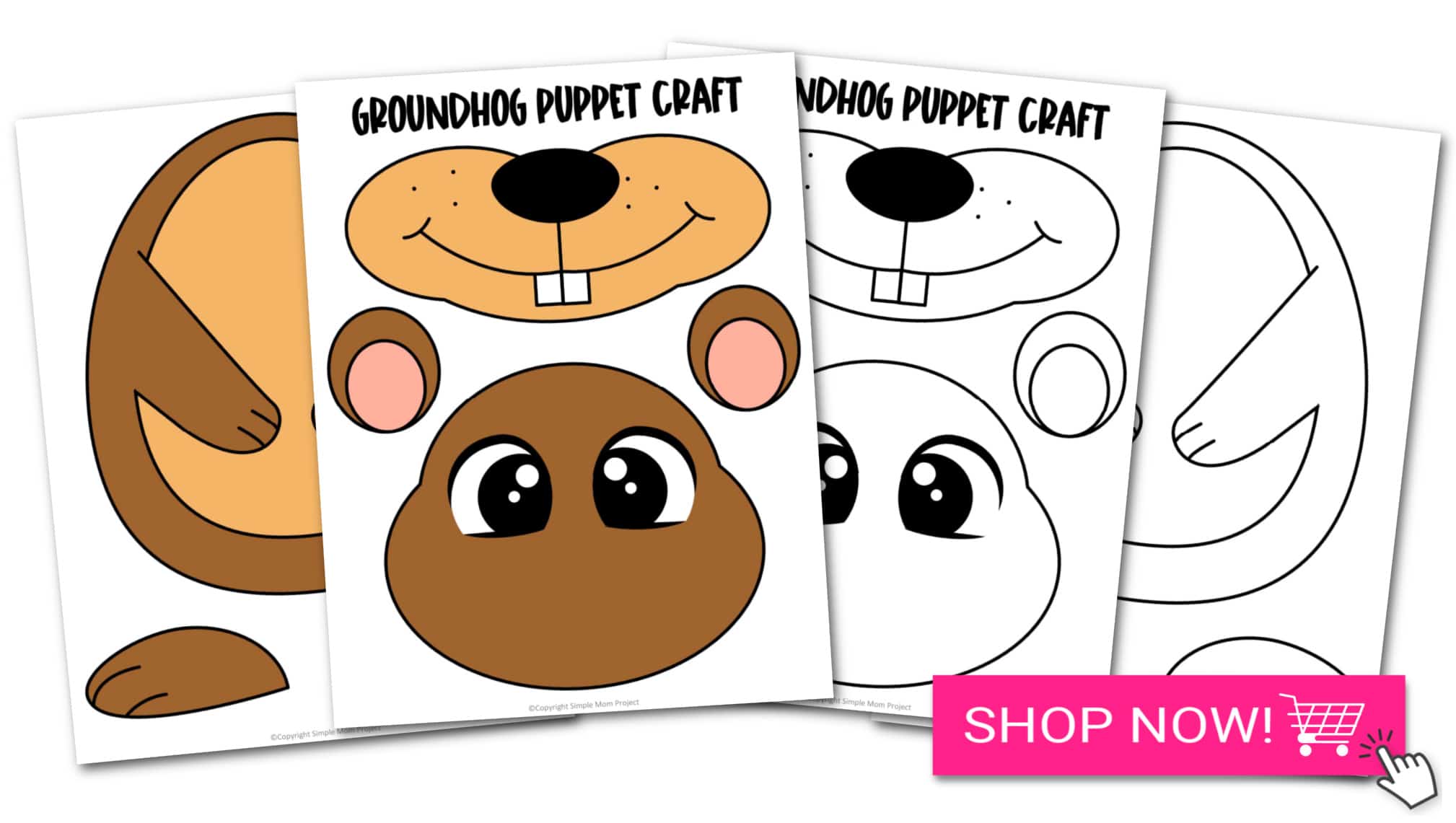 printable groundhog paper bag puppet template - simple mom project